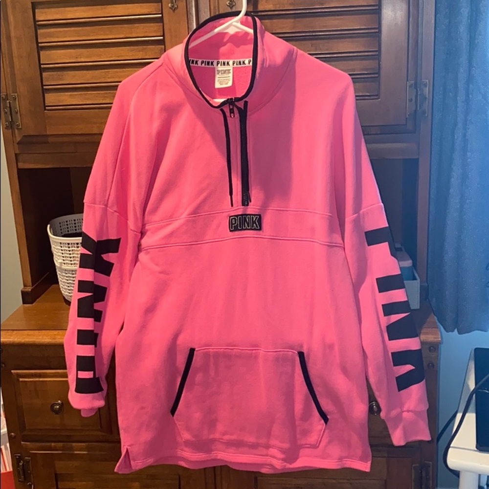 PINK half zip hoodie with a turtleneck